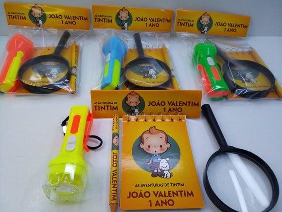 Kit Bloquinho + Mini Lápis + Lanterna + Lupa Tintim Baby