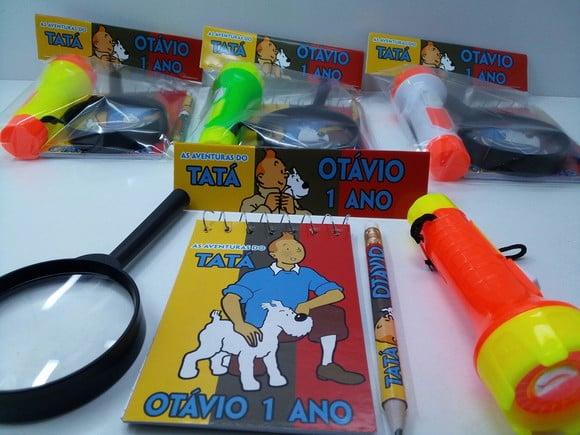 Kit Bloquinho + Mini Lápis + Lanterna + Lupa Tintim