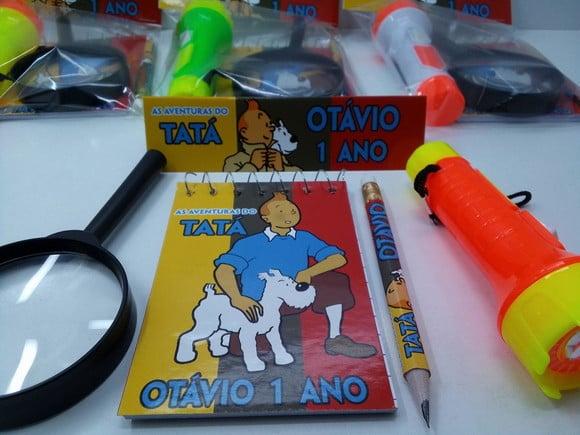 Kit Bloquinho + Mini Lápis + Lanterna + Lupa Tintim