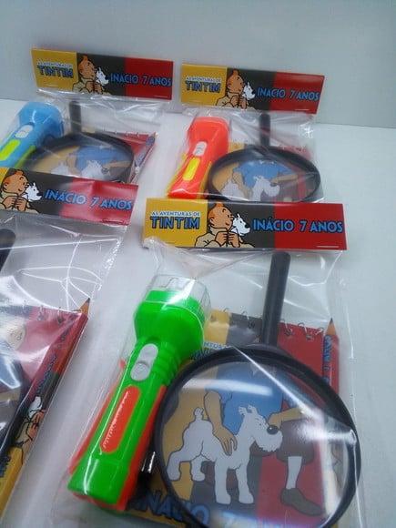 Kit Bloquinho + Mini Lápis + Lanterna + Lupa Tintim