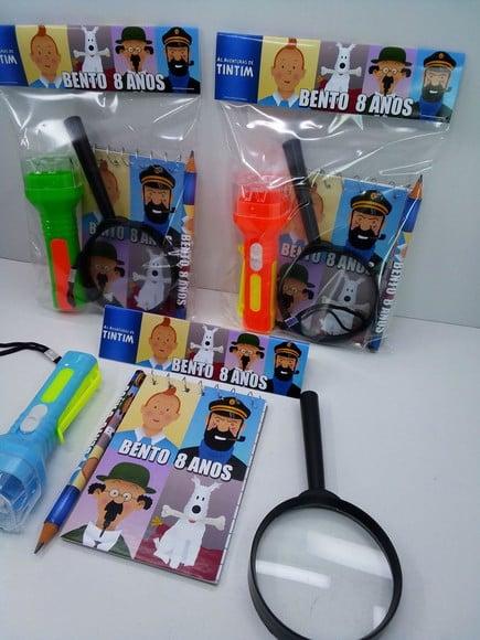 Kit Bloquinho + Mini Lápis + Lanterna + Lupa Tintim