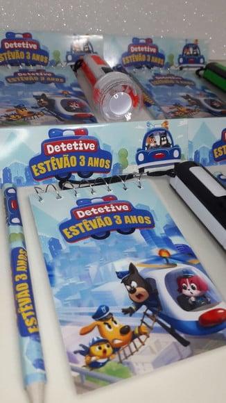 Kit Bloquinho + Mini Lápis + Lanterna Tema Detetives
