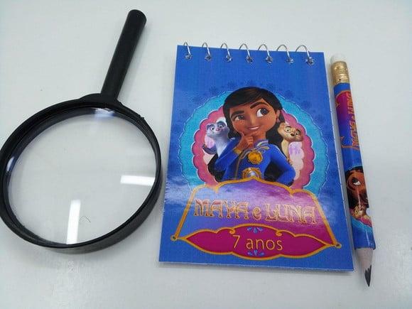Kit Bloquinho + Mini Lápis + Lupa Detetive Mira