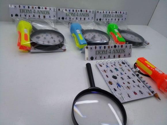Kit Bloquinho + Mini Lápis+lanterna+lupa Insetos