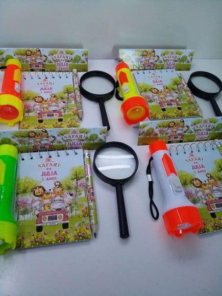 Kit Bloquinho + Mini Lápis+lanterna+lupa Safari Rosa