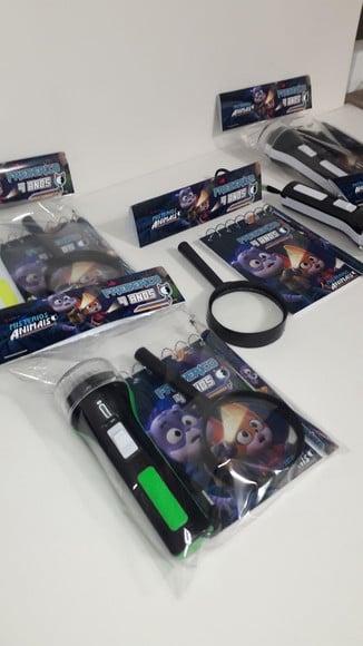 Kit Bloquinho + Mini Lápis+lanterna+lupa Misterios Animais