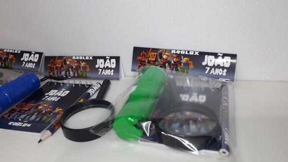 Kit Bloquinho + Mini Lápis+lanterna+lupa Tema Roblox