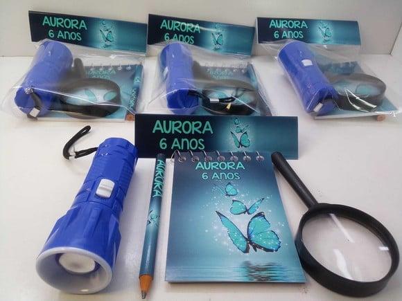 Kit Bloquinho + Mini Lápis+lanterna+lupa Tema Borboletas