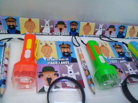 Kit Bloquinho +mini Lápis+lanterna+ Lupa Tema Tintin
