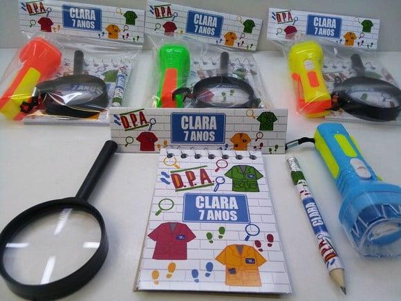 Kit Bloquinho +mini Lápis+lanterna+ Lupa Tema Dpa