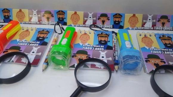 Kit Bloquinho +mini Lápis+lanterna+ Lupa Tema Tintin