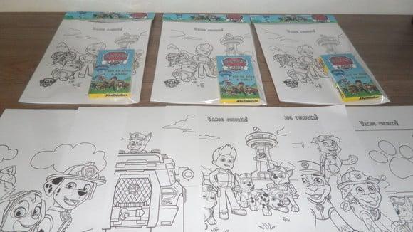 Kit c/ 6 Desenhos para Colorir e Giz de Cera Patrulha Canina
