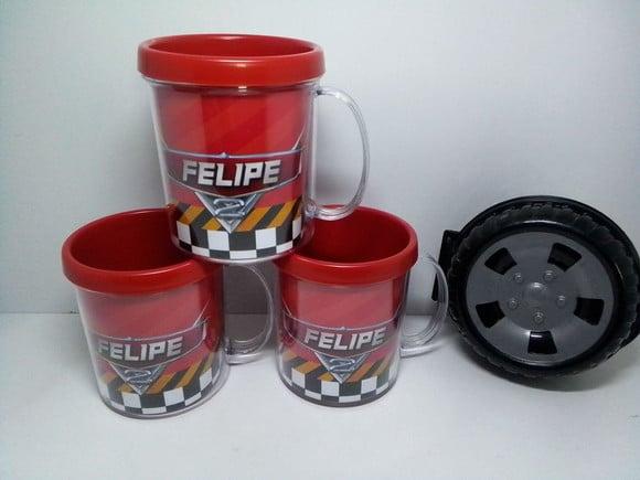 Kit Caneca + Pote Roda Tema Carros Disney
