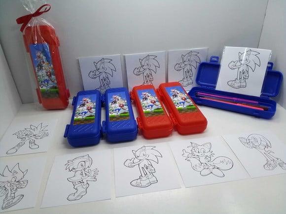 Kit Canetinhas com 6 Cores + 6 Desenhos Sonic