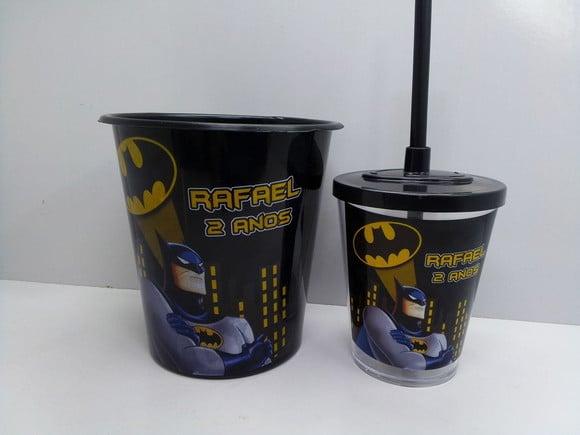 Kit Cinema Balde de Pipoca 1 Litro + Copo com Tampa e Canudo