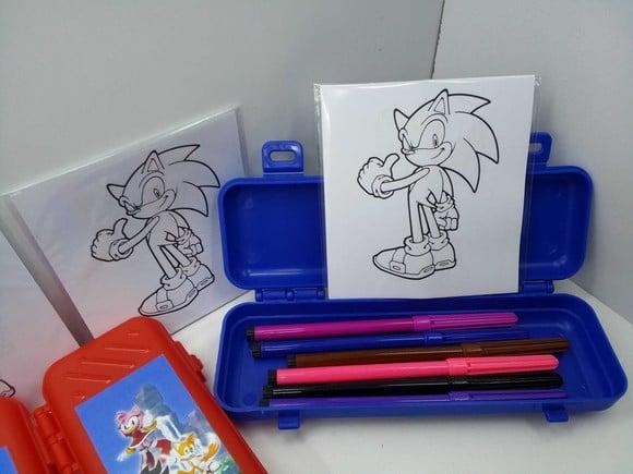 Kit Canetinhas com 6 Cores + 6 Desenhos Sonic