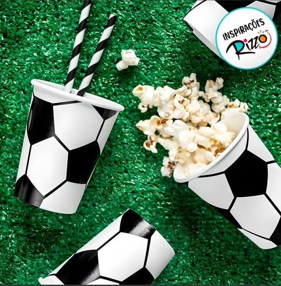 Kit Copo Descartável Futebol 270ml + Canudo de Papel