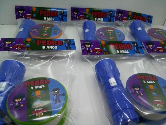 Kit Copo Retratil + Mini Lanterna Brawl Stars