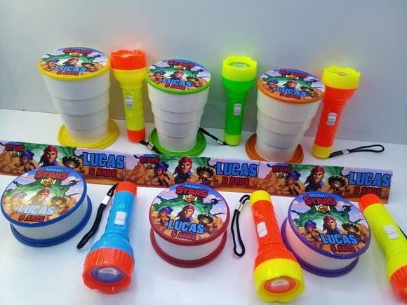 Kit Copo Retratil + Mini Lanterna Brawl Stars