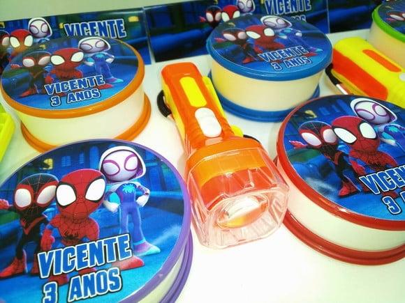 Kit Copo Retratil + Mini Lanterna Homem Aranha e Sua Turma