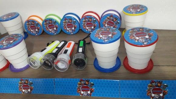 Kit Copo Retratil + Mini Lanterna Patrulha Canina
