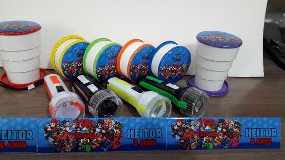 Kit Copo Retratil + Mini Lanterna Personalizado Brawl Star
