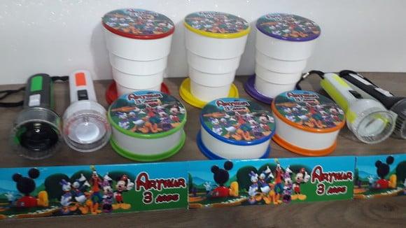 Kit Copo Retratil + Mini Lanterna Personalizado Mickey