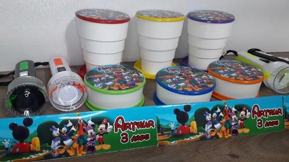 Kit Copo Retratil + Mini Lanterna Personalizado Mickey