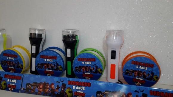 Kit Copo Retratil + Mini Lanterna Tema Brawl Stars