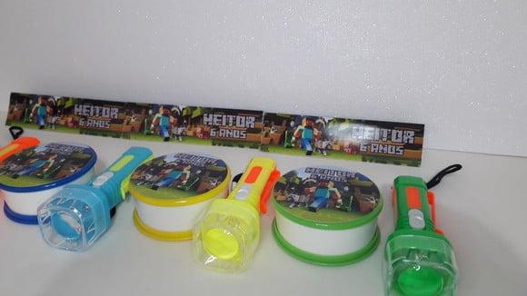 Kit Copo Retratil + Mini Lanterna Tema Minicraft