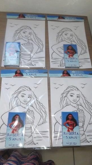 Kit de Desenhos para Colorir com Giz de Cera Tema Moana