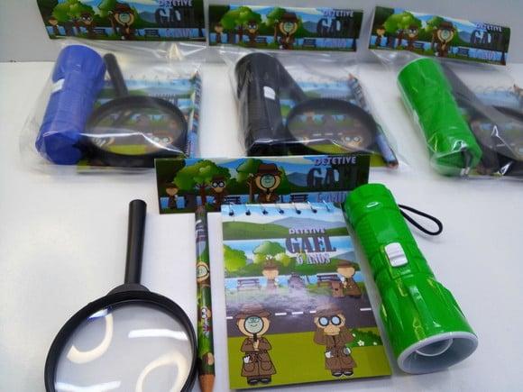 Kit Detetive Bloquinho+mini Lápis+lanterna+lupa