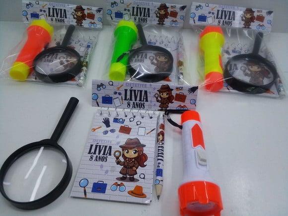 Kit Detetive Bloquinho+mini Lápis+lanterna+lupa