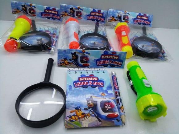 Kit Detetive Labrador Bloquinho+mini Lápis+lanterna+lupa