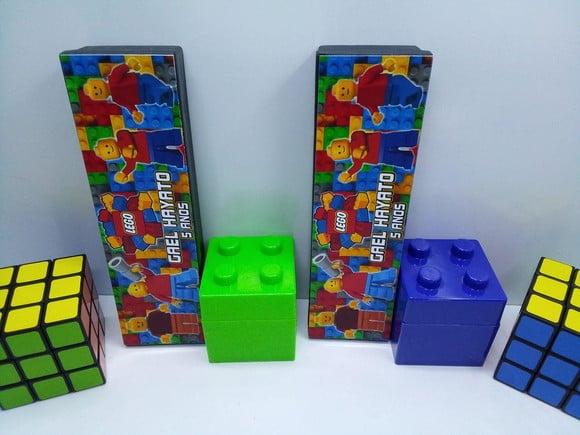 Kit Dominó + Mini Caixinha 5cm + Cubo Tema Lego