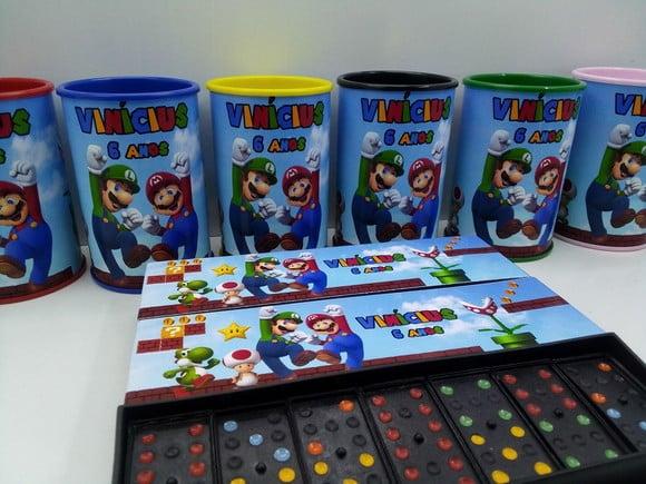Kit Domino e Cofre Tema Super Mario