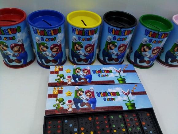 Kit Domino e Cofre Tema Super Mario