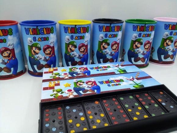Kit Domino e Cofre Tema Super Mario