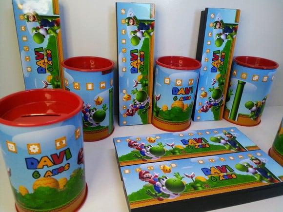 Kit Domino e Cofre Tema Super Mario