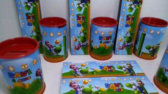 Kit Domino e Cofre Tema Super Mario