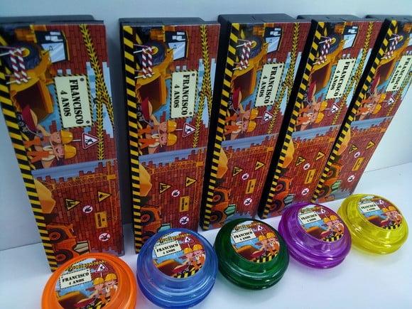 Kit Domino e Ioio Personalizado Tema Construção