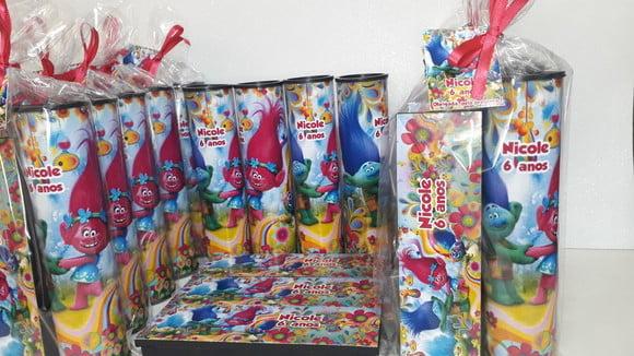 Kit Domino e Pega Varetas Personalizado Trolls