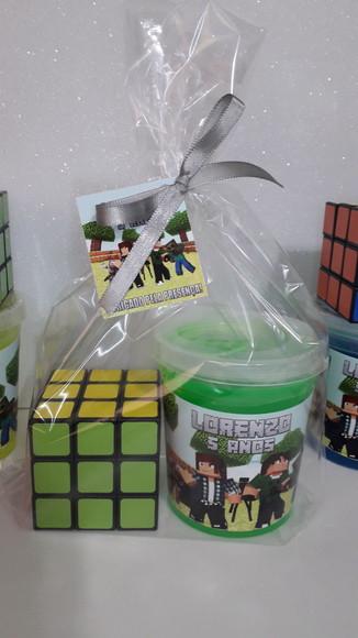 Kit Geleca + Cubo Magico Tema Minicraf