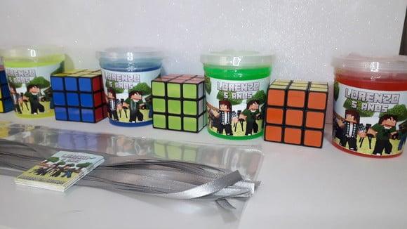 Kit Geleca + Cubo Magico Tema Minicraf
