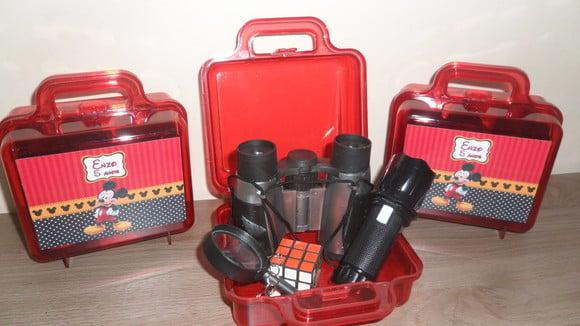 Kit Maletinha Binoculo Prata + Lupa + Lanterna + Lupa + Cubo