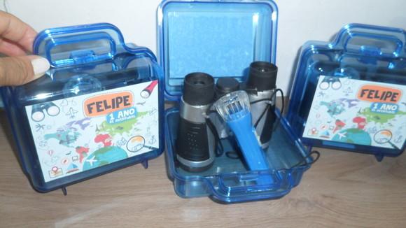 Kit Maletinha Binoculo Prata e Lanterna