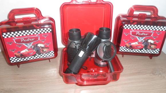 Kit Maletinha Binoculo Prata + Lupa + Lanterna Carrros