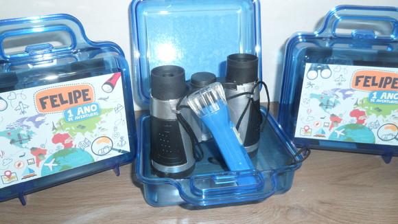Kit Maletinha Binoculo Prata e Lanterna