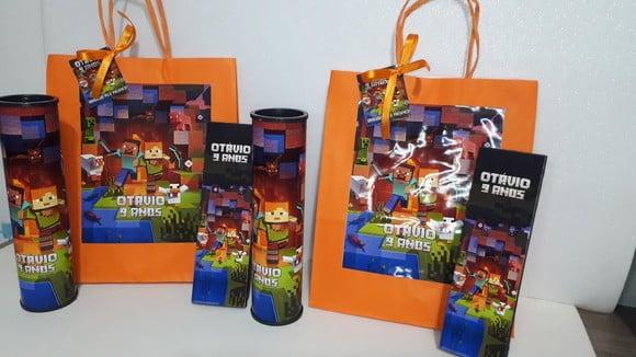 Kit Sacolinha + Domino + Pega Varetas Tema Minecraft