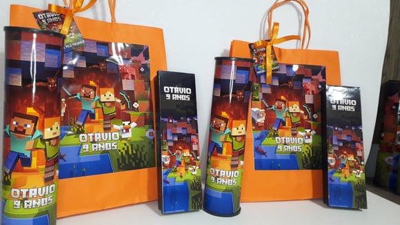 Kit Sacolinha + Domino + Pega Varetas Tema Minecraft